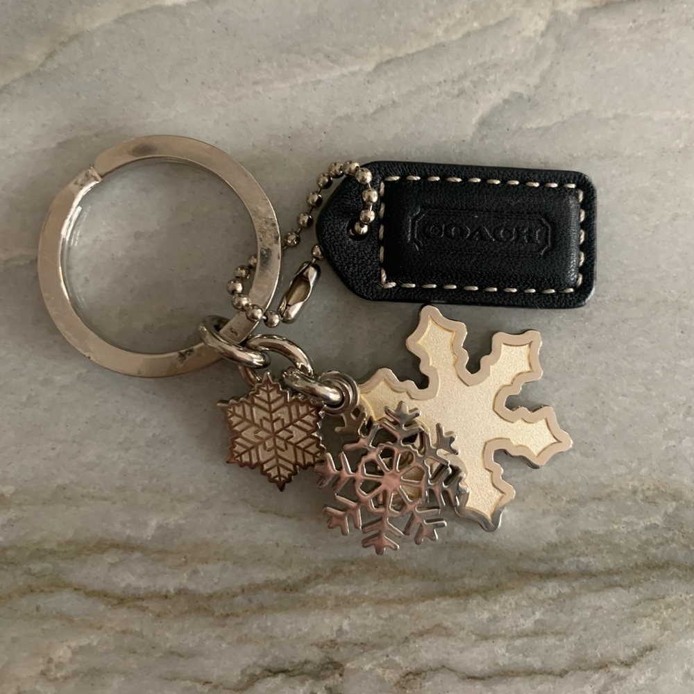 Coach Multi Snowflake Keychain in Champagne and Black Leather FOB - Vintage.